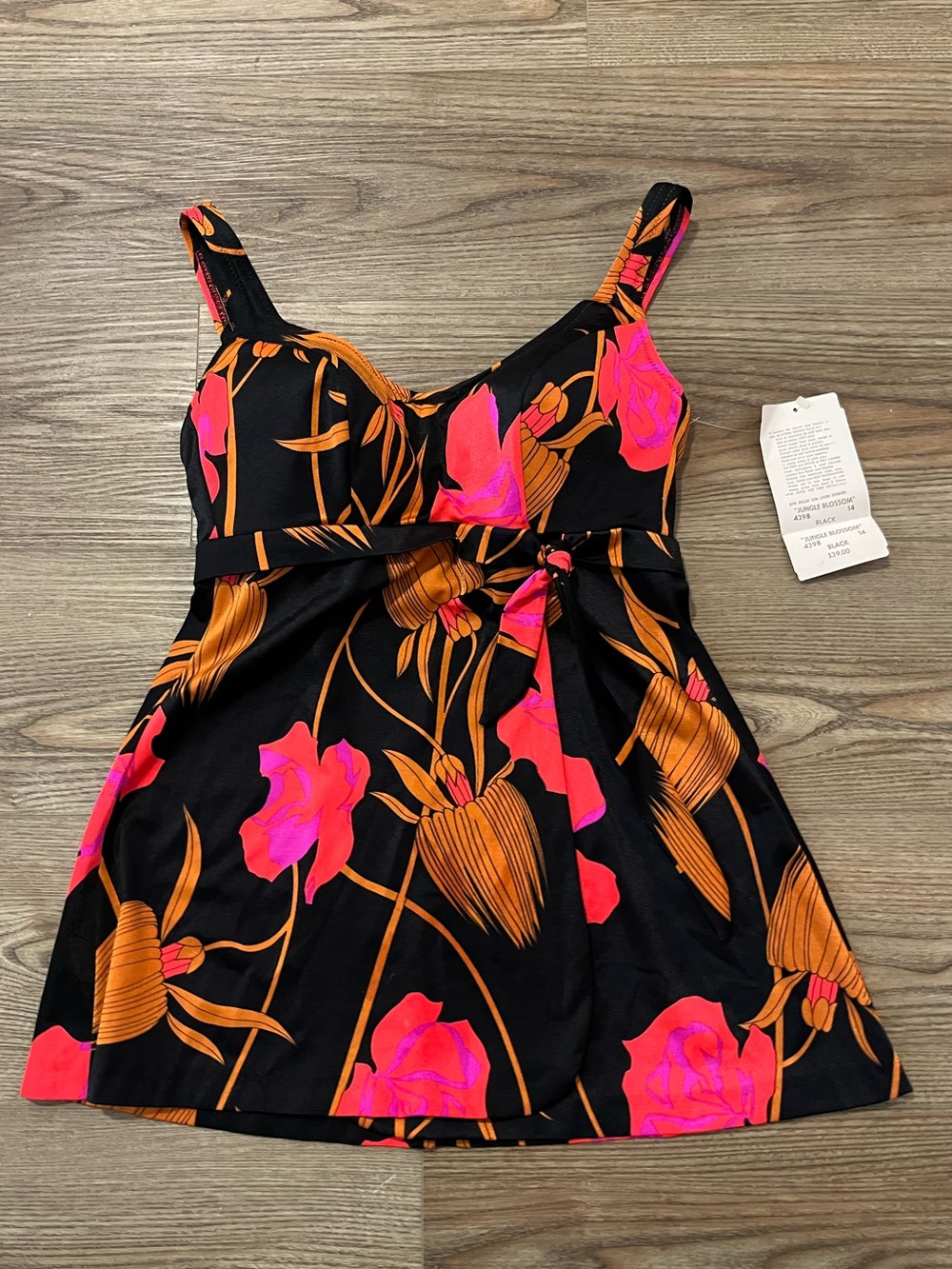 Vtg NWT De Weese Women’s Black Floral Tankini Top Swim Suit